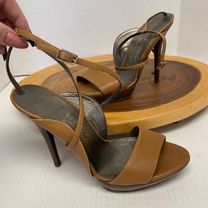 Ferragamo Ankle Strapped Leather Cognac Heels